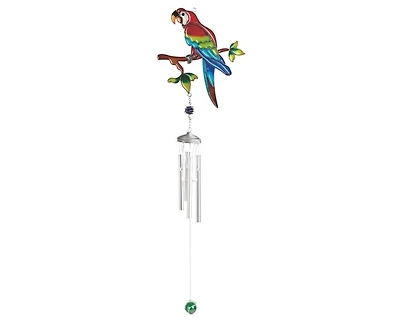 34" Long Red Parrot Pewter Wind Chime with Gem
