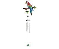 34" Long Red Parrot Pewter Wind Chime with Gem