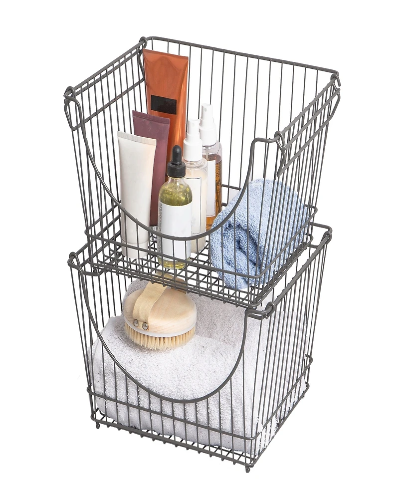 Smart Design Set of 6 Large Stacking Baskets with Handles, 12.5" x 8.5"