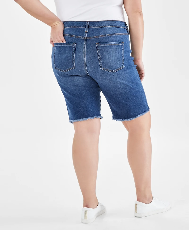 Style & Co Plus Size Denim Raw-Edge Bermuda Shorts, Created for Macy's