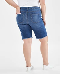 Style & Co Plus Size Denim Raw-Edge Bermuda Shorts, Created for Macy's
