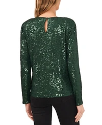 CeCe Women's Long Sleeve Crew Neck Sequin Blouse