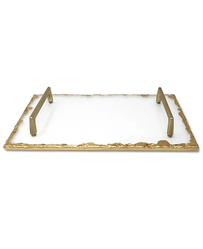 Glass Tray with Gold-Tone Rim and Handles, 11.75" L