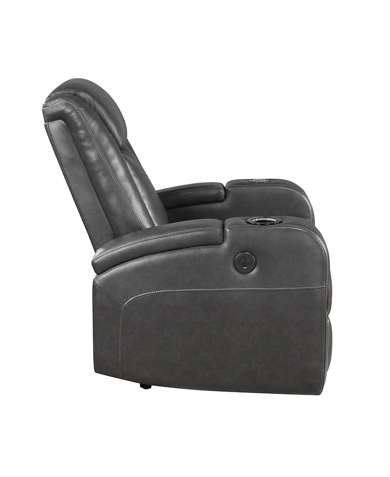 White Label Bryce 36" Power Reclining Chair with Wireless Charger, Cooling Cup-Holder, Storage Arms, Speakers, Led Light and Usb Port