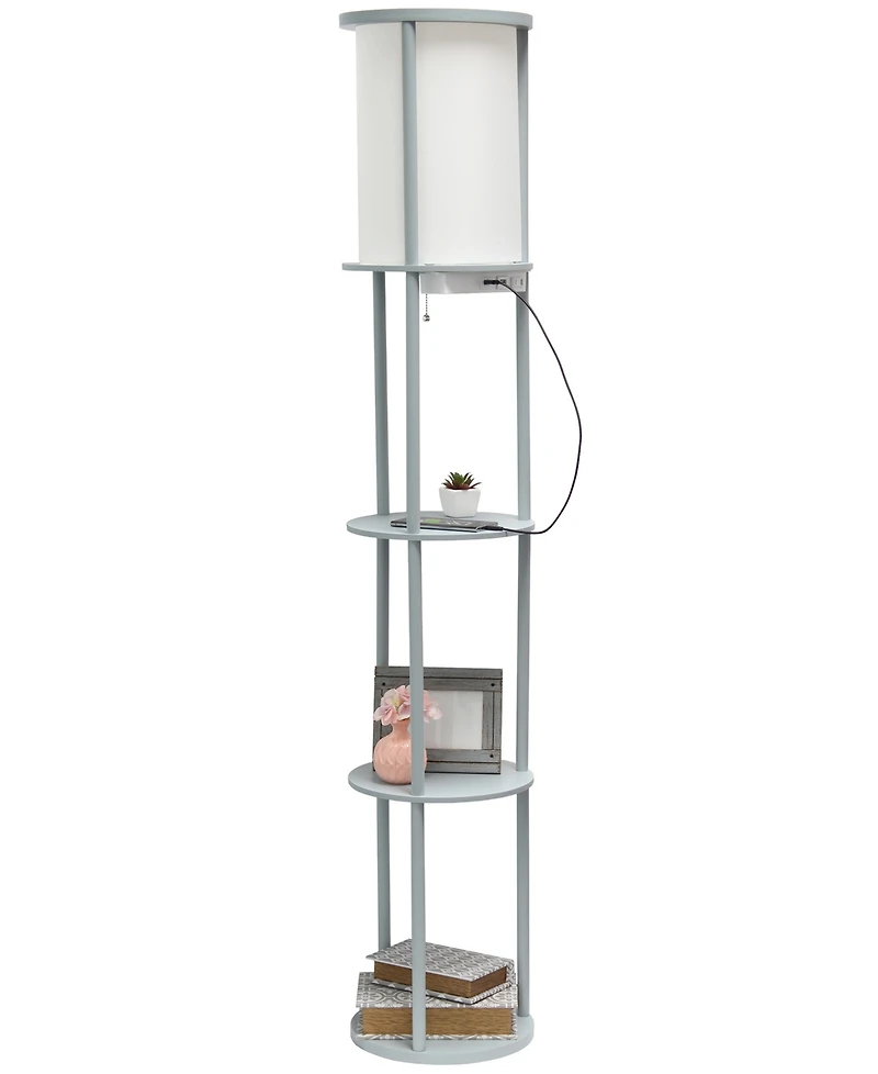 All The Rages Etagere Organizer Storage Floor Lamp with 2 Usb Charging Ports, 1 Charging Outlet