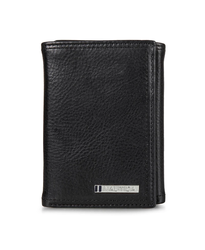 Nautica Men's Enameled Logo Leather Trifold Wallet