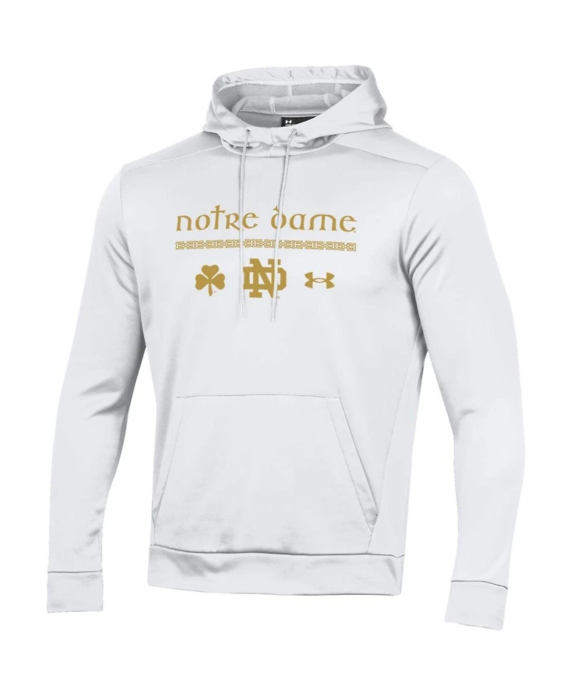 Men's Under Armour White Notre Dame Fighting Irish 2023 Aer Lingus College Football Classic Wordmark Fleece Pullover Hoodie