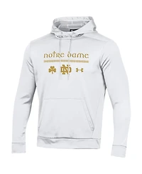 Men's Under Armour White Notre Dame Fighting Irish 2023 Aer Lingus College Football Classic Wordmark Fleece Pullover Hoodie