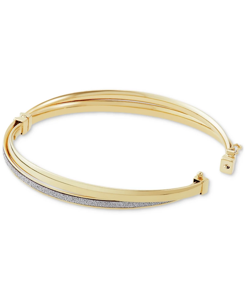 Italian Gold Glitter Crossover Bangle Bracelet in 10k Gold