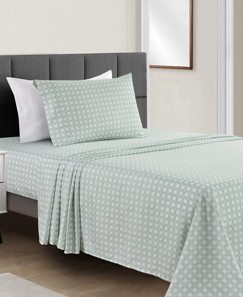 Sunham Microfiber Easy Care Printed 3-Pc. Sheet Set, Twin