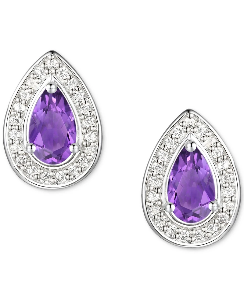 Amethyst (5/8 ct. t.w.) & Lab-Grown White Sapphire (1/6 Pear Halo Stud Earrings Sterling Silver (Also Additional Gemstones)