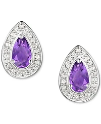 Amethyst (5/8 ct. t.w.) & Lab-Grown White Sapphire (1/6 Pear Halo Stud Earrings Sterling Silver (Also Additional Gemstones)