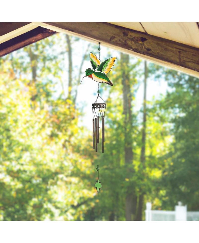 40" Long Green and Yellow Hummingbird Wind Chime with Gem