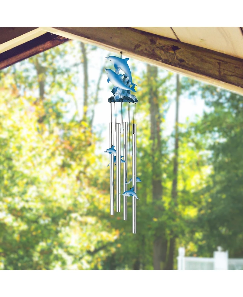 23" Long Dolphin Swimming on Wave Round Top Wind Chime Marine Life