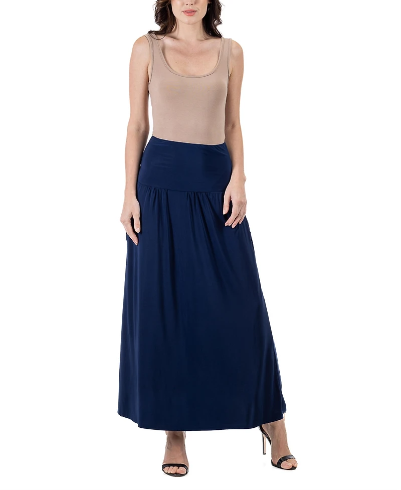 24seven Comfort Apparel Women's Foldover with Pockets Maxi Skirt