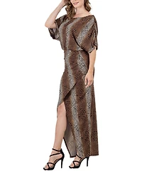 24seven Comfort Apparel Women's Boat Neck Slit Maxi Dress