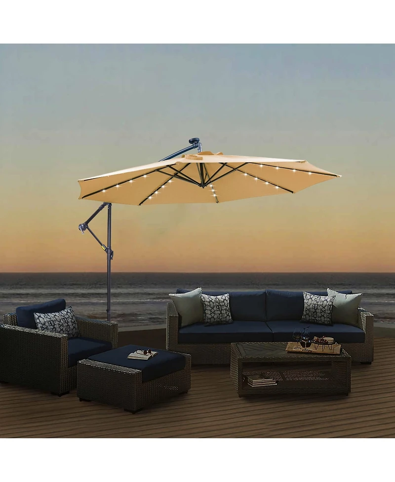10 Ft Solar Led Patio Outdoor Umbrella Hanging Cantilever Umbrella Offset Umbrella