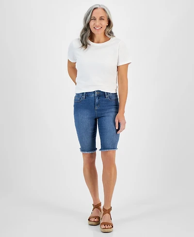 Style & Co Petite Raw-Edge Denim Bermuda Shorts, Created for Macy's