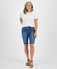 Style & Co Petite Raw-Edge Denim Bermuda Shorts, Created for Macy's