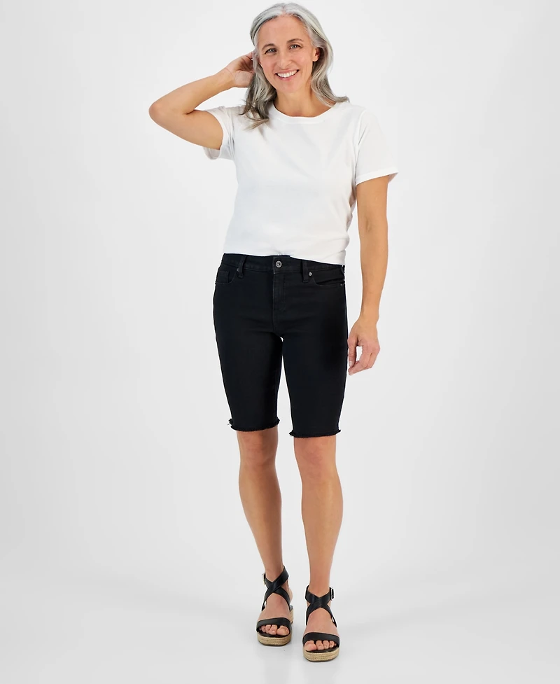 Style & Co Petite Raw-Edge Denim Bermuda Shorts, Created for Macy's