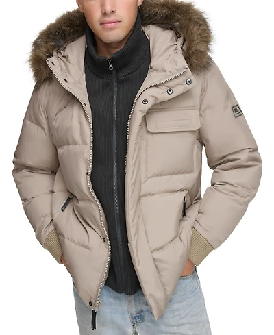 Marc New York Men's Nisko Short Channel Quilted Puffer Jacket with Faux Fur Hood