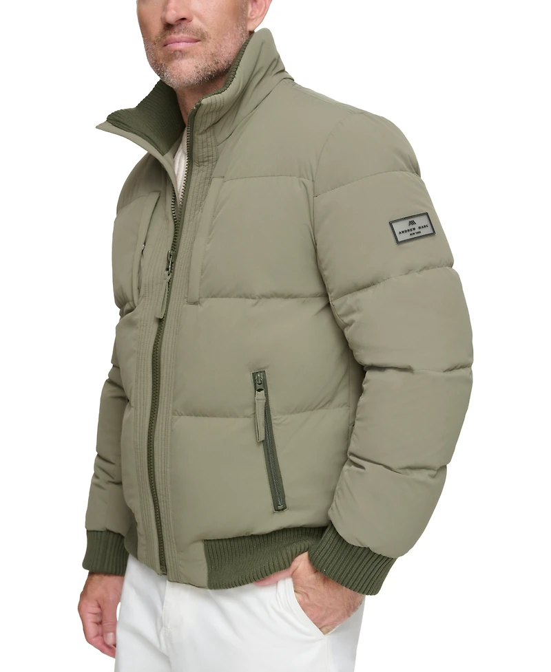 Marc New York Men's Sideling Stretch Crinkle Down Color Block Bomber Jacket