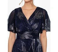 Betsy & Adam Petite Foil-Print Flutter-Sleeve Maxi Dress