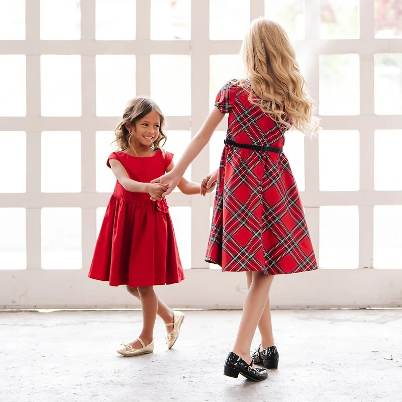 Hope & Henry Big Girls Cap Sleeve Party Dress with Bow Sash