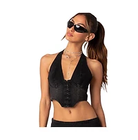 Edikted Women's Katrina Lace Up Denim Corset Top