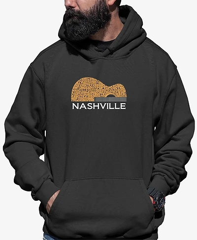 La Pop Art Men's Nashville Guitar Word Hooded Sweatshirt
