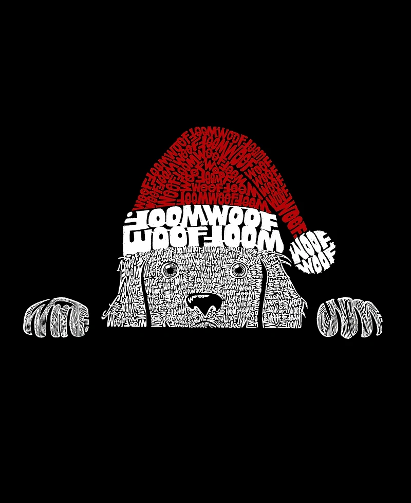 La Pop Art Men's Christmas Peeking Dog Word Art Crewneck Sweatshirt
