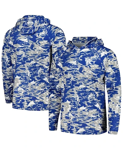 Men's Columbia Royal Kentucky Wildcats Pfg Terminal Tackle Omni-Shade Rippled Long Sleeve Hooded T-shirt