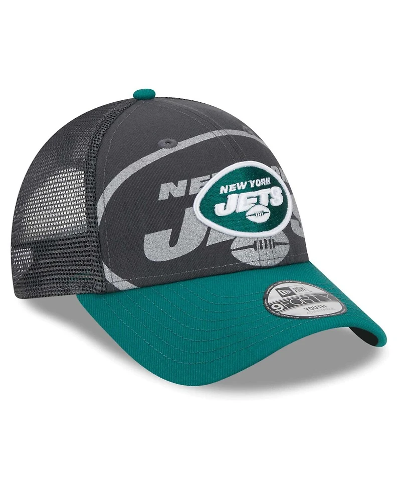 Preschool Boys and Girls New Era Graphite, Green New York Jets Reflect 9FORTY Adjustable Hat
