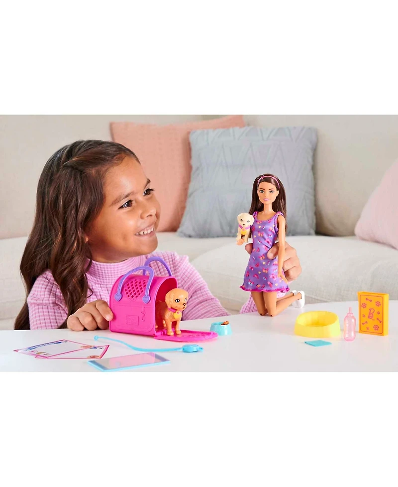 Barbie Doll and Accessories Pup Adoption Playset with Doll, 2 Puppies and Color-Change