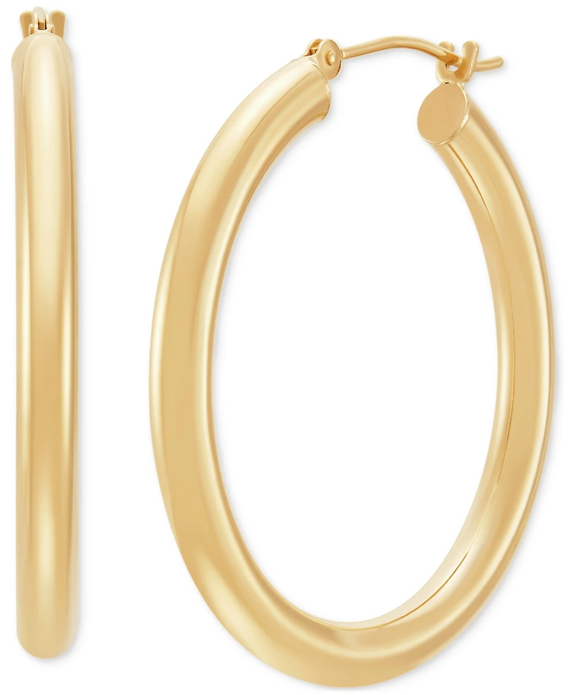 Polished Round Hoop Earrings 14k Gold, 30mm