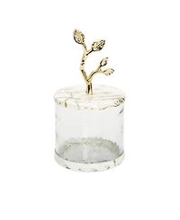 Glass Canister with Gold-Tone Marble Lid and Leaf Handle