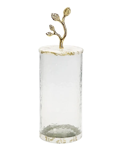 Glass Canister with Gold-Tone Marble Lid and Leaf Handle