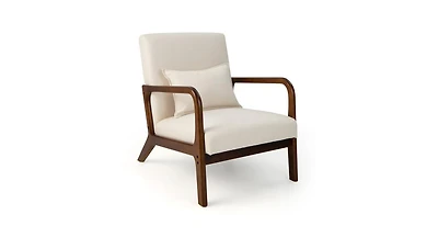 Modern Accent Chair with Rubber Wood Frame and Lumbar Pillow
