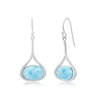 Sterling Silver Long Oval Larimar Dangling Earrings