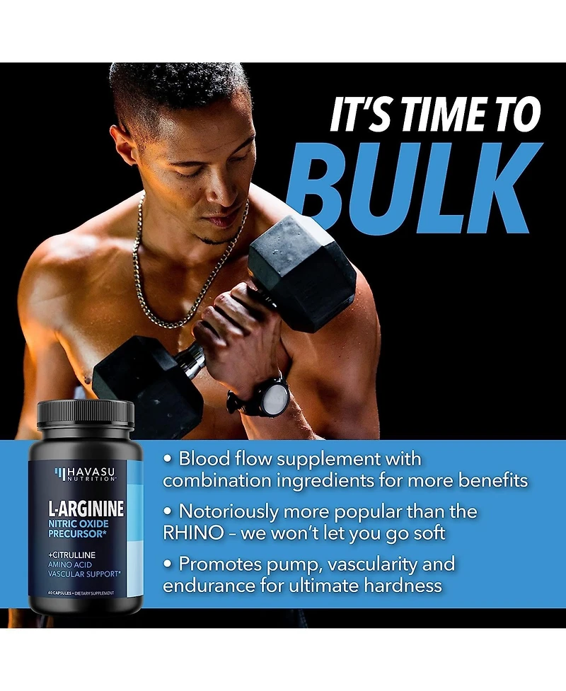 L-Arginine Capsules for Men's Stamina, Endurance & Performance, Havasu Nutrition, 60ct
