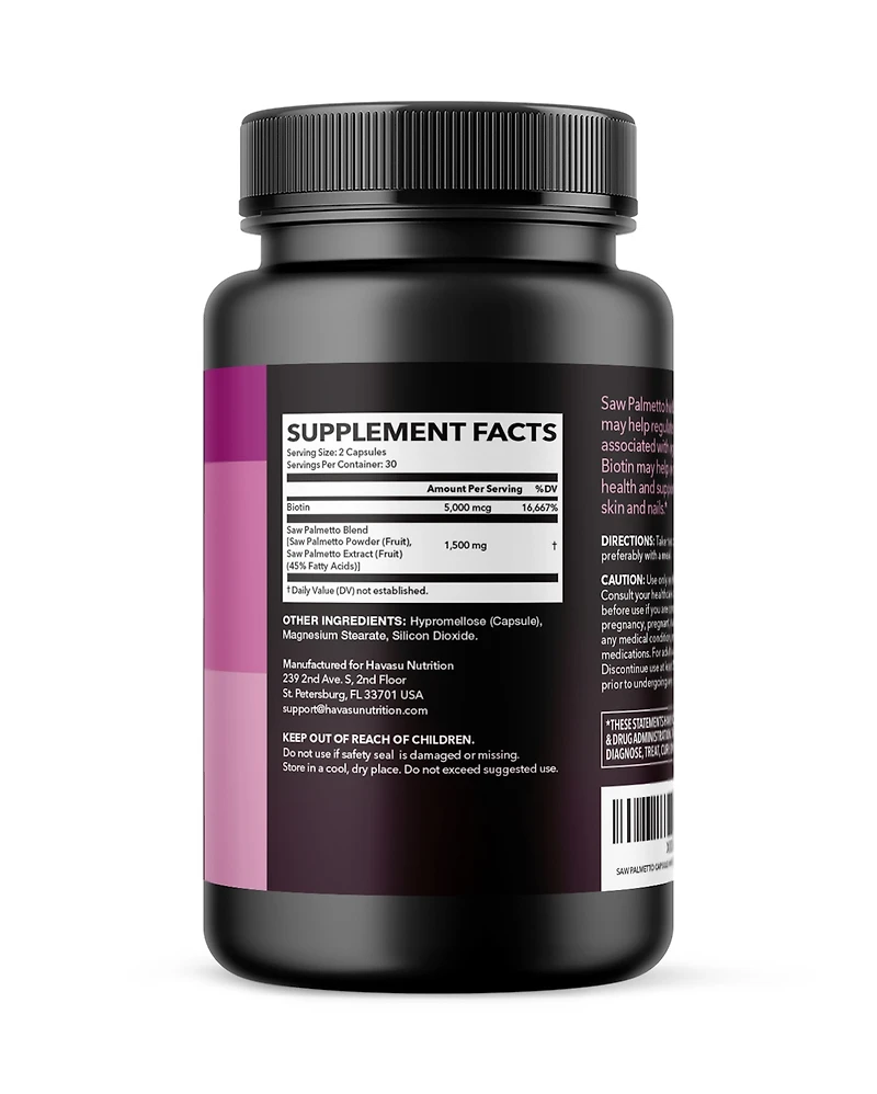 Saw Palmetto + Biotin Capsules, Havasu Nutrition, 60ct