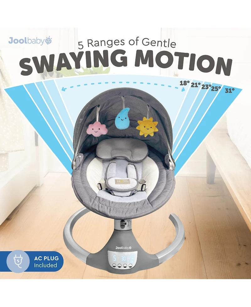 Jool Baby Nova Swing for Newborns - Electric Motorized Infant Swing, Bluetooth Music, 10 Preset Melodies, Remote (Updated Model, Gray)