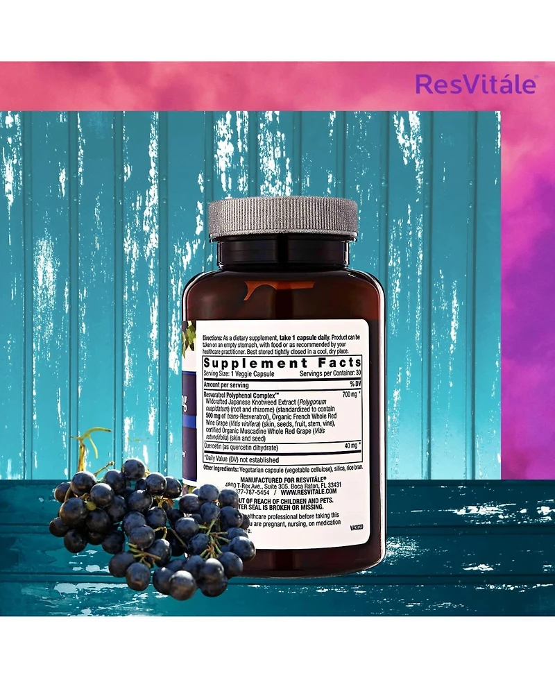 ResVitale Resveratrol 500mg - Antioxidants for Heart Health & Skin Support - Red Wine Grape Seed Extract