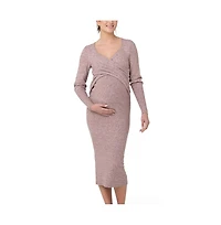 Ripe Maternity Heidi Cross Front Nursing Knit Dress Pink Marle