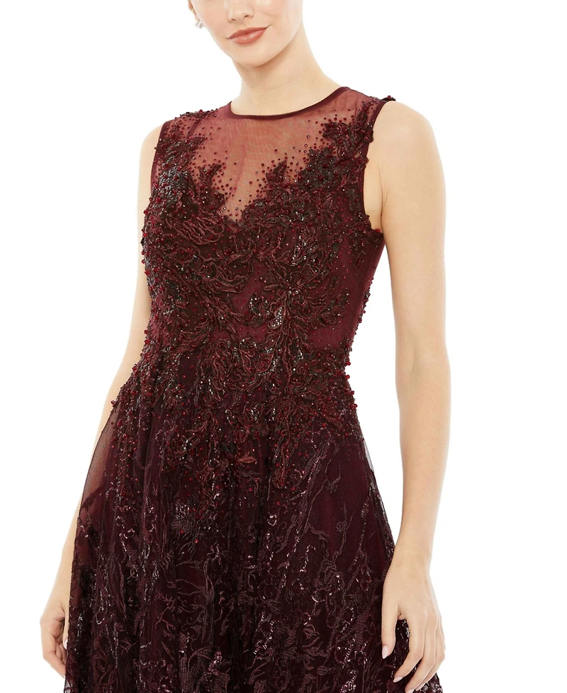 Mac Duggal Women's Embroidered High Neck Sleeveless Dress