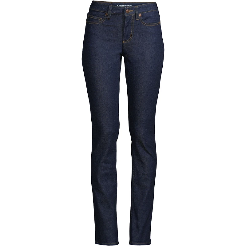 Lands' End Petite Recover Mid Rise Straight Leg Blue Jeans