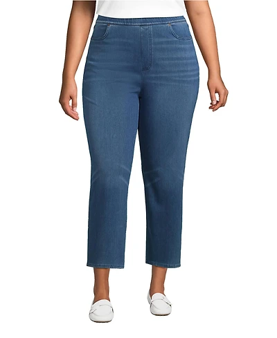 Lands' End Plus Size Starfish High Rise Knit Denim Straight Crop Jeans