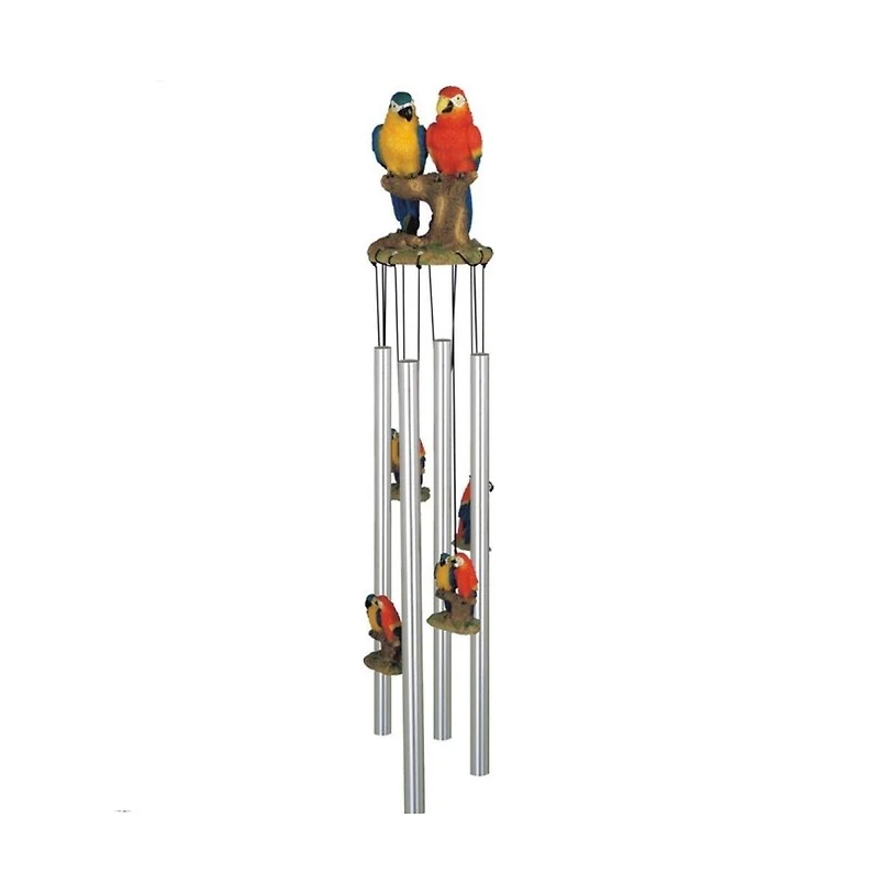 23" Long Blue and Red Parrots Round Top Wind Chime