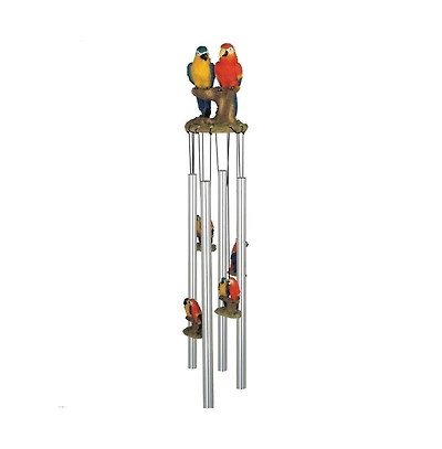 23" Long Blue and Red Parrots Round Top Wind Chime