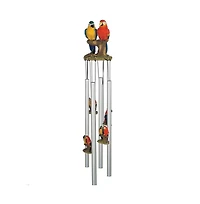 23" Long Blue and Red Parrots Round Top Wind Chime